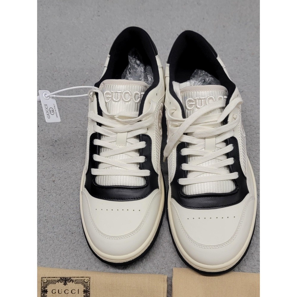 Gucci Shoes Mens US 12.5 EU 46 MAC80 Off-White Black Leather Low Top GG Italy - Picture 4 of 11